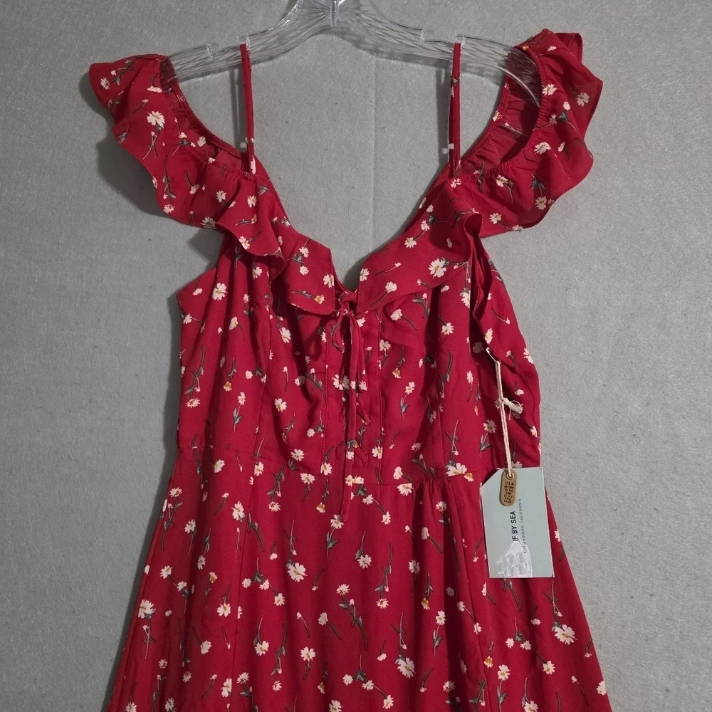 NWT If By Sea Anthropologie Red Floral Off The Shoulder Maxi Dress Size Medium - Picture 6 of 10